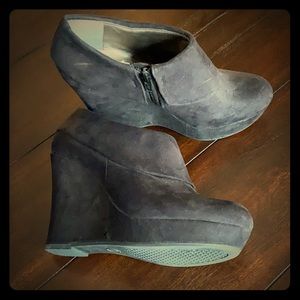 Black Suede Closed-Toed Wedges